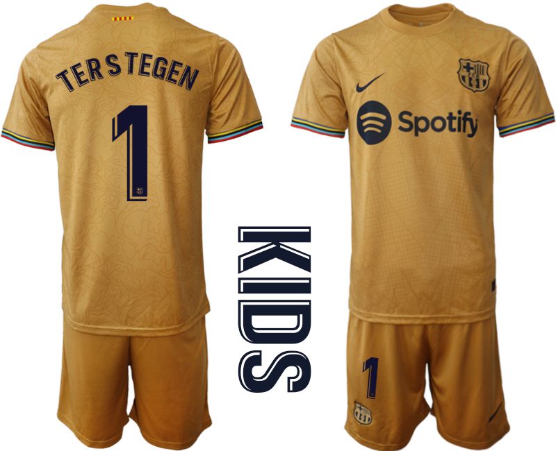 Youth 2022-2023 Club Barcelona away yellow 1 Soccer Jersey